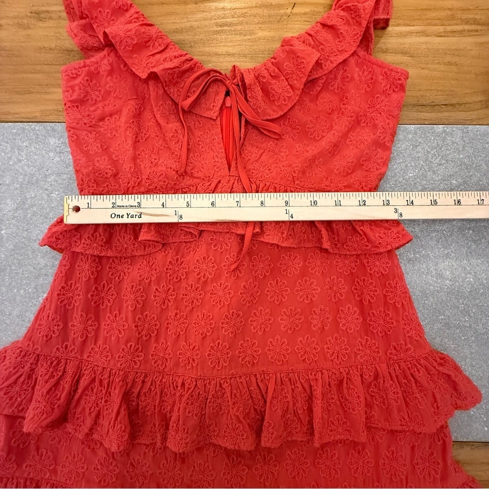 Lovers + Friends Dean Mini Dress Tomato Red Eyelet Tiered Ruffle Small - Picture 11 of 14